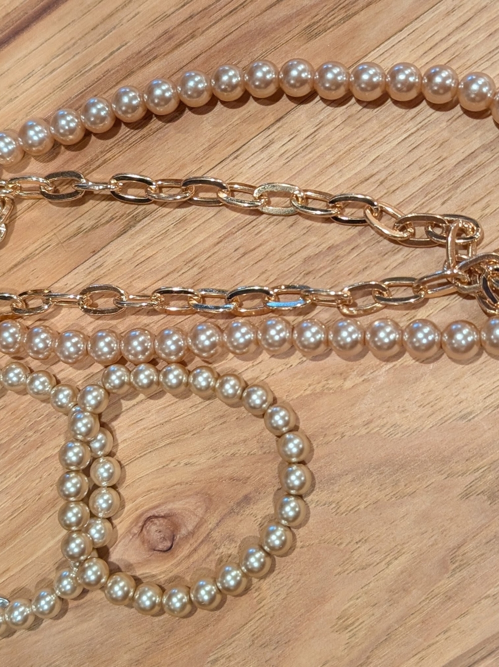 Gold Chain and Pearl Necklace Bracelet And Earrings Set